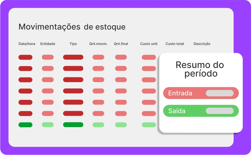 Ilustração de exemplo da tela do controle de estoque do sistema para revendedores.