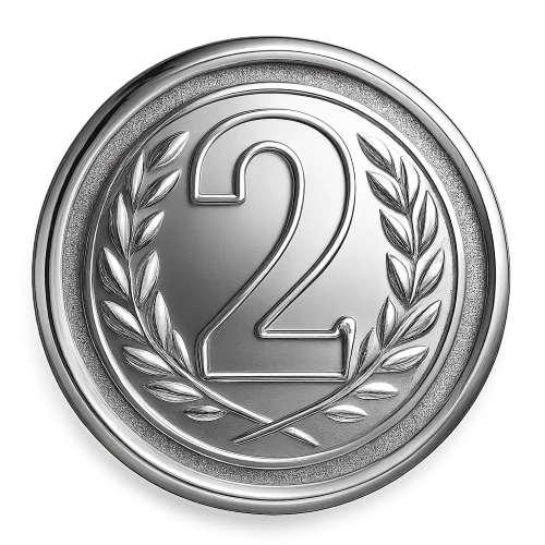 Símbolo circular na cor Prata com o número 2 no centro, para especificar o 2º colocado como parceiro destaque revendedor vip do mês.