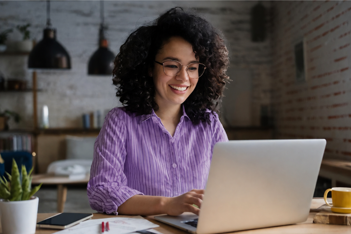 Mulher profissional trabalhando sentada usando notebook sobre uma mesa em ambiente de escritório sobre Empresa em crescimento: quando a gestão fiscal começa a travar?