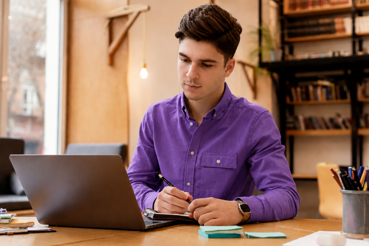 Empresário empreendedor trabalhando em seu notebook em ambiente de escritório sobre Propriedade intelectual no modelo White Label: quem é o dono do software?