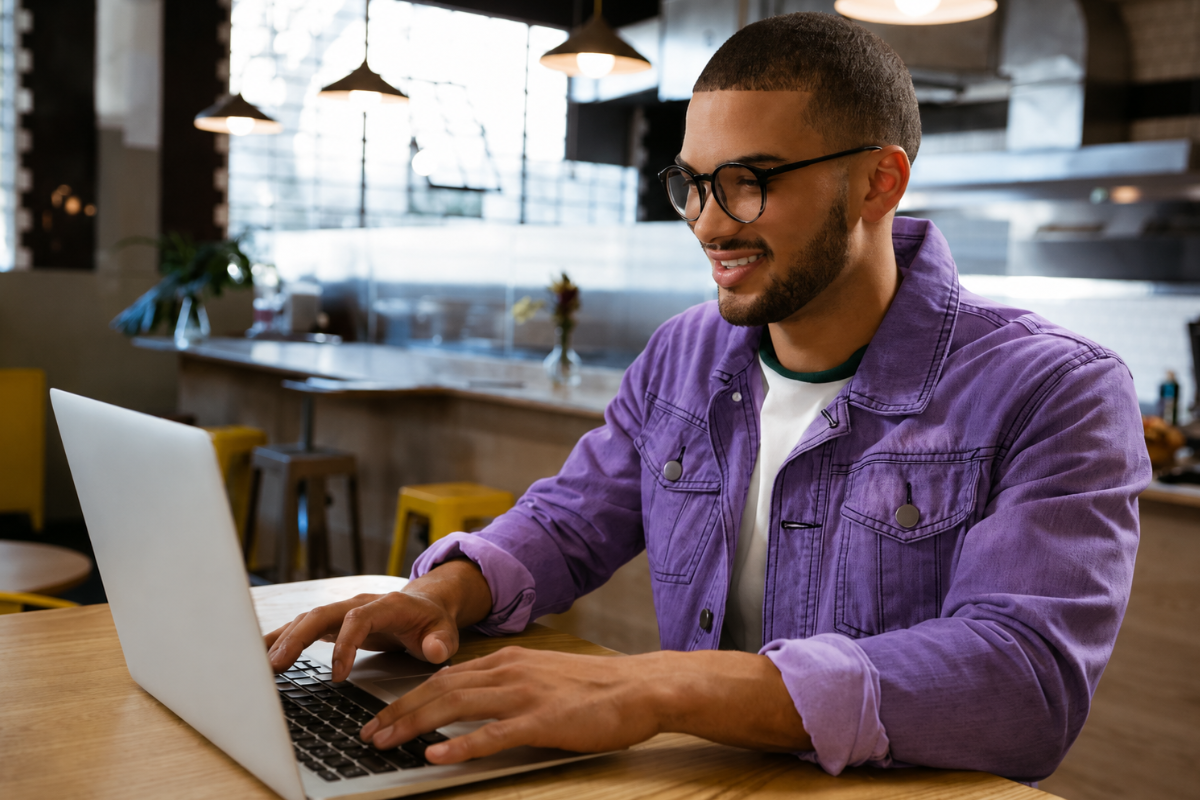 Homem sentado em sua mesa de casa digitando em seu notebook, representando: Revenda de ERP e certificado digital na mesma empresa: como organizar contratos e responsabilidades